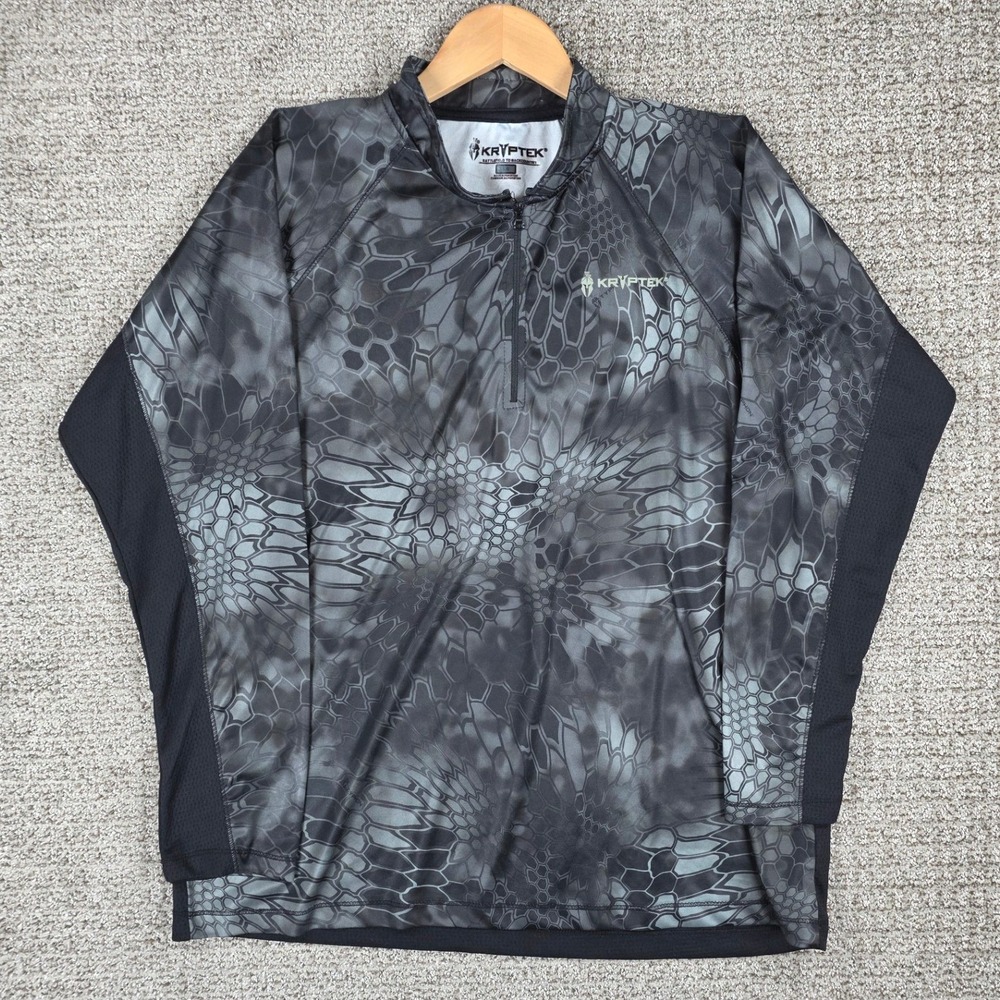 Kryptek Typhon Camo Mens 1/4 Zip Performance Shirt Gray Black Large Tactical